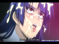 Busty hentai sucking bigcock and swallowing cum