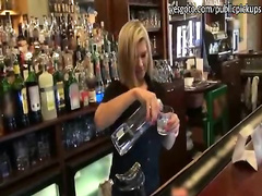 Pretty blonde barmaid payed for hardcore sex with stranger