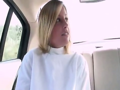 Blonde babe on the loose wearing straitjacket nailed outdoor