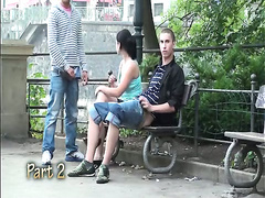 Hot young teen girl in public threesome with two guys Part 2