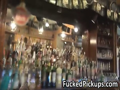Hot bartender shows her boobs and sucks a strangers cock
