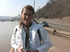 Cute schoolgirl gets fucked in the streets of Czech Republic to