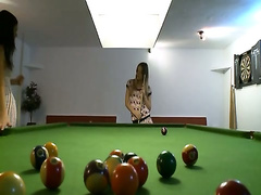 Killer girl2girl in shoes on billiards