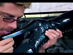 Fucking and drooling blowjob in boots and latex